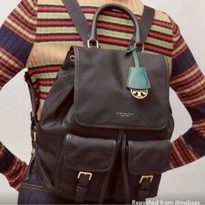 Tory Burch Black and Green  Backpack purse "Perry"